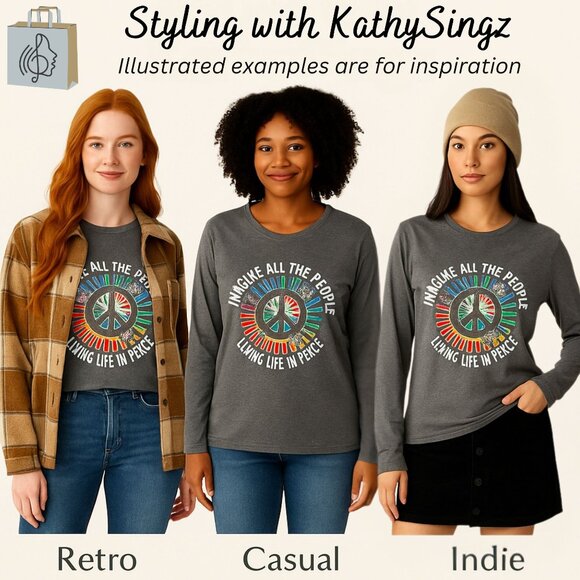 Imagine Peace Long Sleeve Top Size XL Gray Retro Musiccore Style - Picture 4 of 11